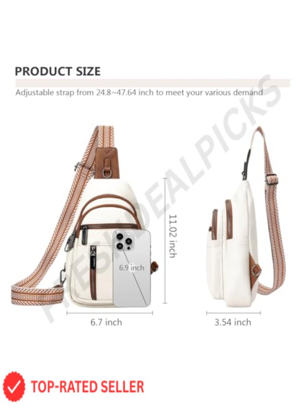 Anti-theft PU Leather Sling Bag Women Crossbody Chest Pack Adjustable Strap - Picture 3 of 5